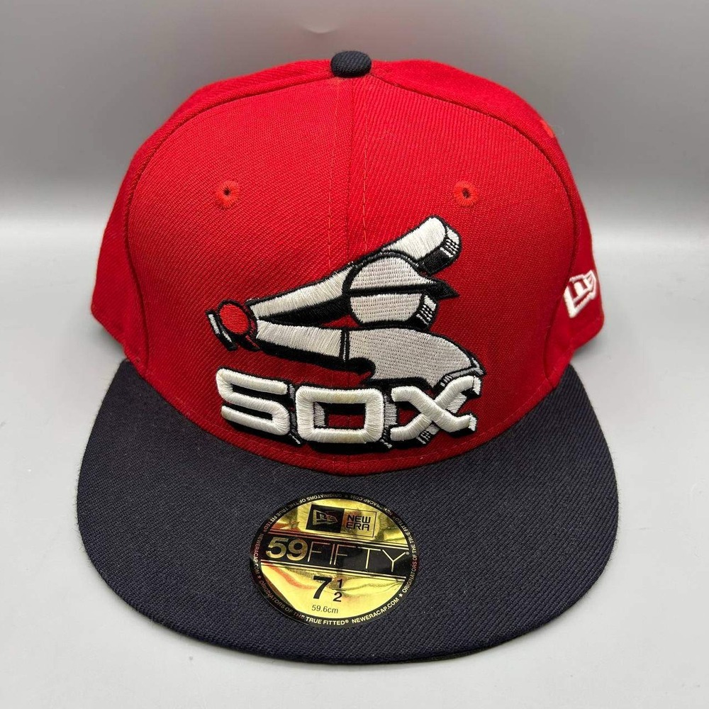 Chicago White Sox Hat Men 7 1/2 Red Black 59Fifty New Era Fitted Cap Wool